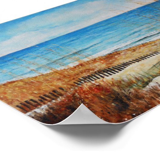 Beach Sand Dunes en Ocean Painting Glossy Poster (Hoek)