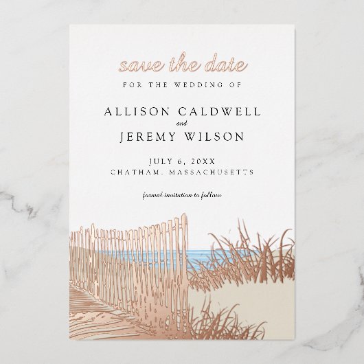 Beach Sand Dunes Wedding Save the Date Folie Uitnodiging (Voorkant)