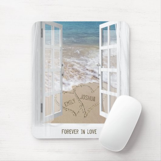 Beach Sand Heart met open venster Muismat (Met muis)