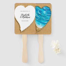 Beach Sand Heart Seashore Wedding Hand Fan Handwaaier