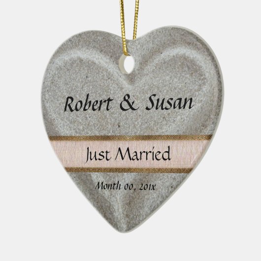 Beach Sand Heart Shaped Wedding Favor Keramisch Ornament (Links)