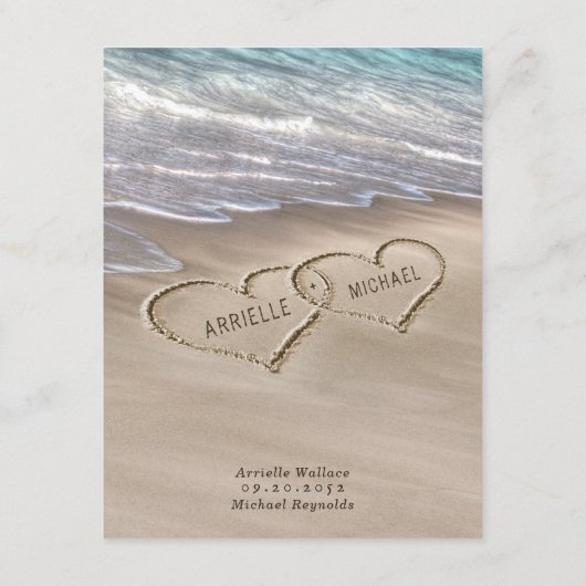 Beach Sand Hearts Elegant Tropical Modern Wedding Informatiekaartje (Achterkant)