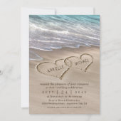 Beach Sand Hearts Elegant Tropical Modern Wedding Kaart (Voorkant)