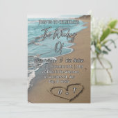 Beach Sand Hearts Elegant Tropical Modern Wedding Kaart (Staand voorkant)