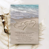Beach Sand Hearts Elegant Tropical Modern Wedding Kaart