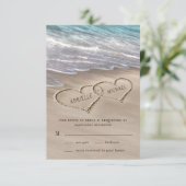 Beach Sand Hearts Elegant Tropical Modern Wedding RSVP Kaartje (Staand voorkant)