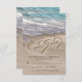 Beach Sand Hearts Elegant Tropical Modern Wedding RSVP Kaartje (Voorkant / Achterkant)