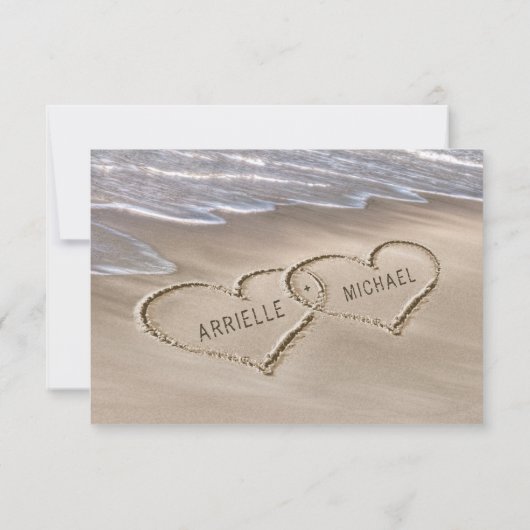 Beach Sand Hearts Elegant Tropical Modern Wedding RSVP Kaartje (Achterkant)