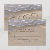 Beach Sand Hearts Elegant Tropical Modern Wedding RSVP Kaartje (Voorkant / Achterkant)
