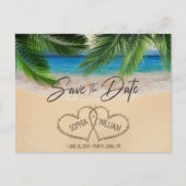 Beach Sand Hearts Palm Save the Date Aankondiging Briefkaart (Voorkant)