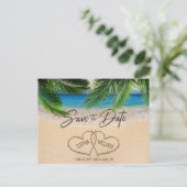 Beach Sand Hearts Palm Save the Date Aankondiging Briefkaart (Staand voorkant)
