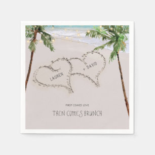 Beach Sand Hearts Tropical Palm   Moderne bruiloft Servet