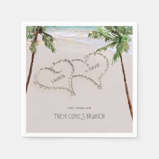 Beach Sand Hearts Tropical Palm | Moderne bruiloft Servet (Voorkant)