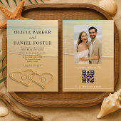 Beach Sand Hearts Tropical Photo QR Code Wedding  Kaart