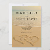 Beach Sand Hearts Tropical Photo Wedding Kaart (Voorkant)