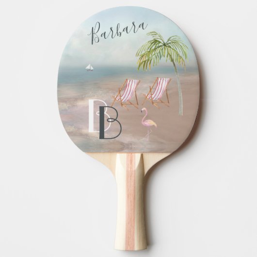 Beach Sand Ocean Palm Tropical Tafeltennisbatje (Voorkant)