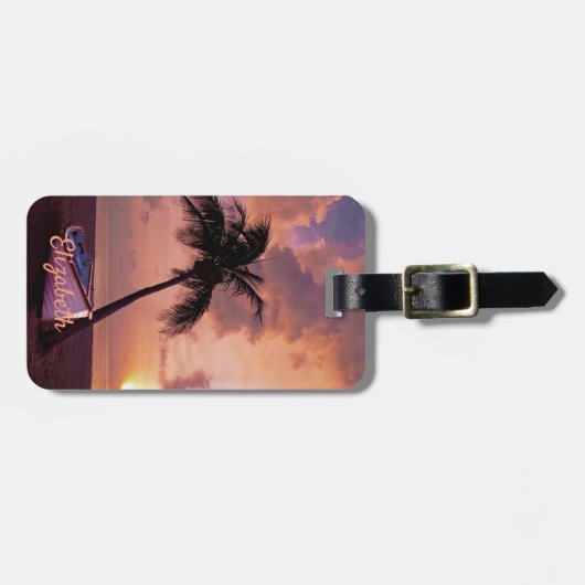 Beach, Sand, Palm, Boat, Sunset-Personalized Bagagelabel (Voorkant horizontaal)
