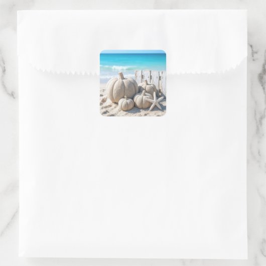 Beach Sand Pumpkins and Starfish Vierkante Sticker (Tas)
