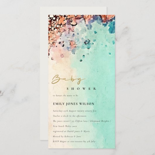 BEACH SAND ROCK WATERVERF BABY SHOWER INVITE BEDANKKAART (Voorkant / Achterkant)