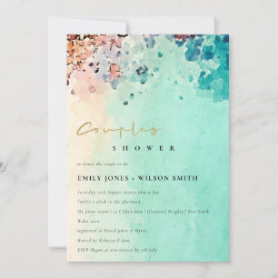BEACH SAND ROCK WATERVERF COUPLE SHOWER INVITE BEDANKKAART