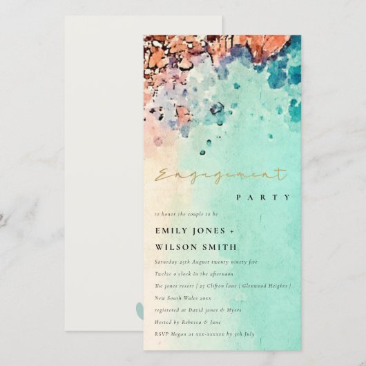 BEACH SAND ROCK WATERVERF VERLOVING INVITE BEDANKKAART (Voorkant / Achterkant)