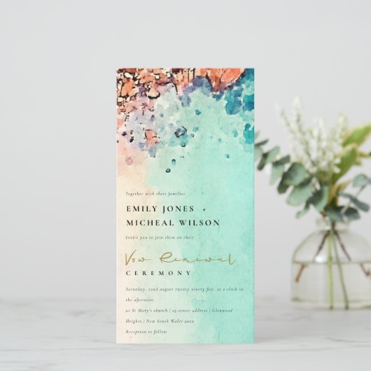 BEACH SAND ROCK WATERVERF VOW RENEWAL INVITE BEDANKKAART (Staand voorkant)