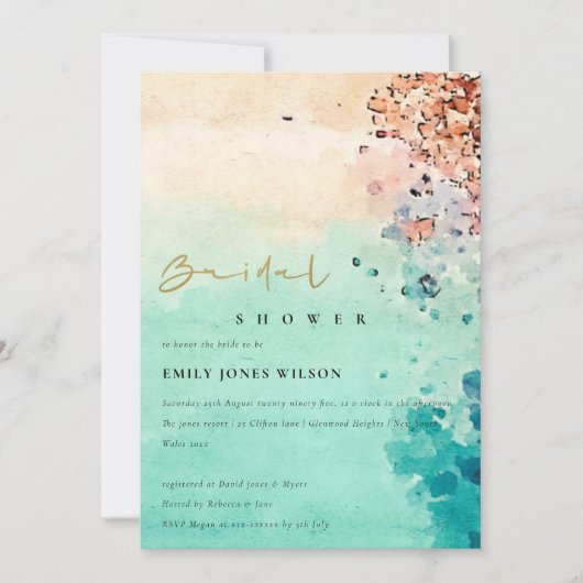 BEACH SAND ROCK WATERVERF VRIJGEZELLENFEEST INVITE BEDANKKAART (Voorkant)