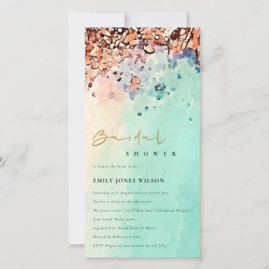 BEACH SAND ROCK WATERVERF VRIJGEZELLENFEEST INVITE BEDANKKAART (Voorkant)