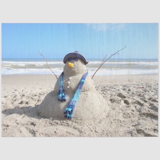 Beach / Sand Sculpture Snowman kersttissue P Tissuepapier (Voorkant)