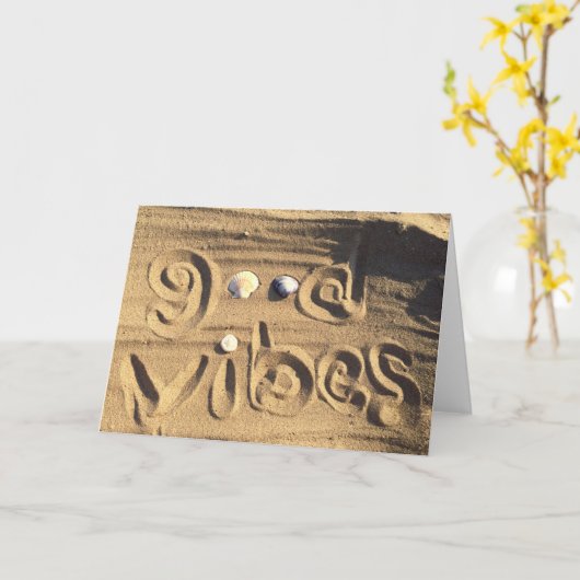 Beach Sand Seashell Foto Goede Vibes Quote Fun Kaart (Gele Bloem)