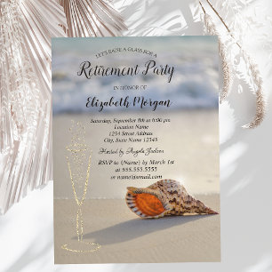 Beach Sand Seashell Wijn Glas Pensionering Kaart