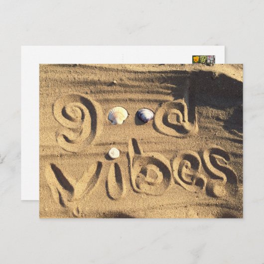 Beach Sand Seashells Photo Fun Good Vibes Quote Briefkaart (Voorkant / Achterkant)