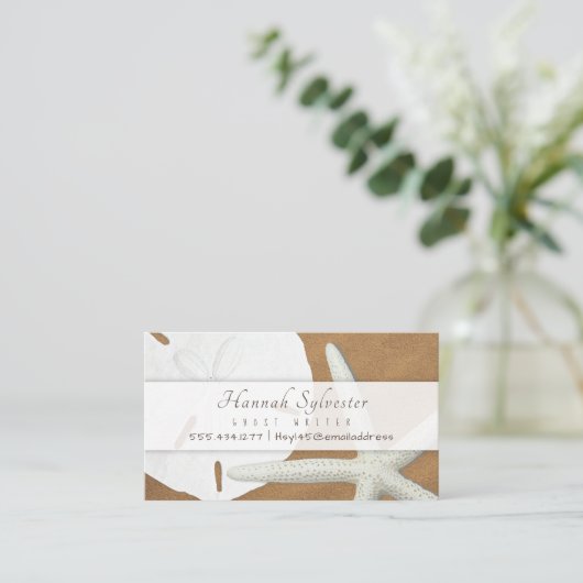 Beach Sand Seashells Simple Business Card Template Visitekaartje (Staand voorkant)