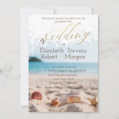 Beach, Sand, Seashells Wedding Kaart (Voorkant)