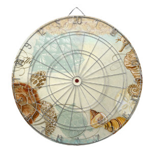 Beach Sand Seashore Collage Turtle Zee Horse Shell Dartbord