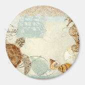 Beach Sand Seashore Collage Turtle Zee Horse Shell Magneet (Voorkant)