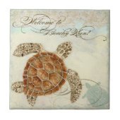 Beach Sand Seashore Collage Turtle Zee Horse Shell Tegeltje (Voorkant)