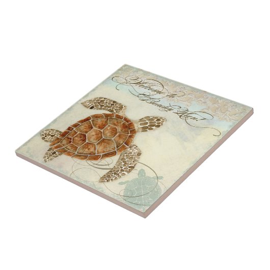 Beach Sand Seashore Collage Turtle Zee Horse Shell Tegeltje (Zijkant)