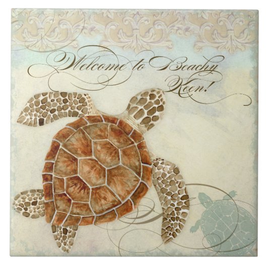 Beach Sand Seashore Collage Turtle Zee Horse Shell Tegeltje (Voorkant)