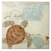 Beach Sand Seashore Collage Turtle Zee Horse Shell Tegeltje (Voorkant)