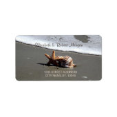 Beach, Sand, Seastar, Seashell Weddenlabel Etiket (Voorkant)