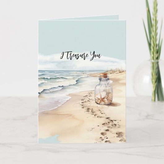 Beach Sand Starfish Bottle I Treasure You Kaart (Voorkant)