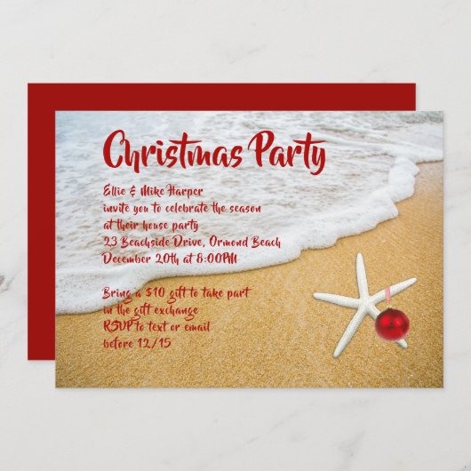 Beach Sand Starfish kerstparty uitnodiging (Voorkant / Achterkant)