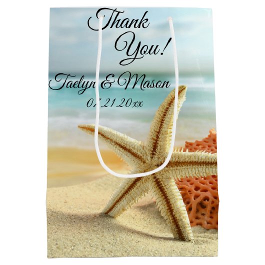 Beach, Sand, Starfish Weddenschap Bedankt Medium Cadeauzakje (Achterkant)