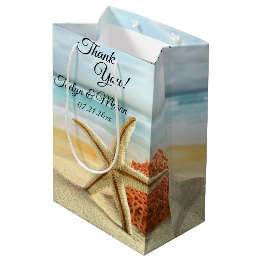 Beach, Sand, Starfish Weddenschap Bedankt Medium Cadeauzakje (Achterkant Gekanteld)