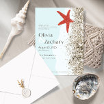 Beach Sand Starfish Whimisical Wedding Invitation Kaart<br><div class="desc">Neem contact op met je vrienden en familie met deze griezelige 5 x 7 inch bruiloft uitnodigingen, met waterverf spatter zand met een zeester en placeholders voor een introductie: "Kom alsjeblieft bij ons op het strand om de bruiloft van te vieren". Voornamen van trouwpartners, datum, tijd, locatie en ontvangstbericht: "receptie...</div>
