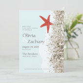 Beach Sand Starfish Whimisical Wedding Invitation Kaart (Staand voorkant)