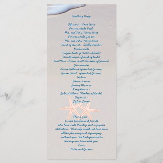 Beach Sand Tall Wedding Program Sjablonen (Achterkant)