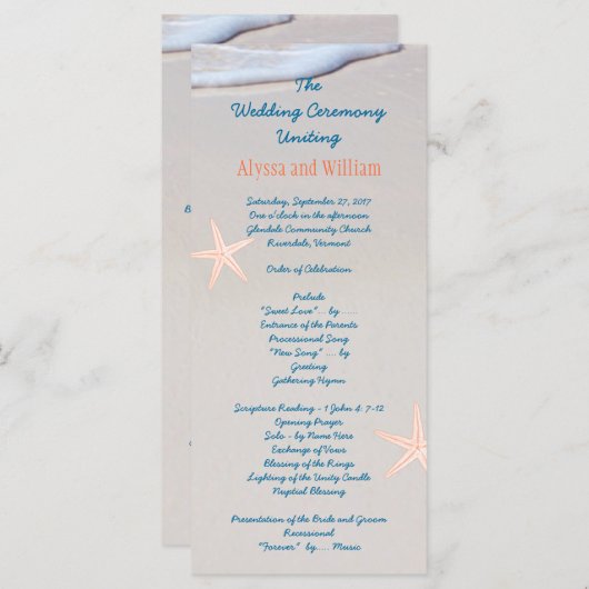 Beach Sand Tall Wedding Program Sjablonen (Voorkant / Achterkant)