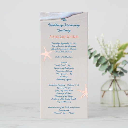 Beach Sand Tall Wedding Program Sjablonen (Staand voorkant)